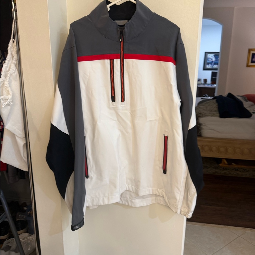 FootJoy White and Gray Windbreaker with Red Details